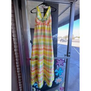 Vintage 1970's Jo Jr Dallas striped halter dress size 9